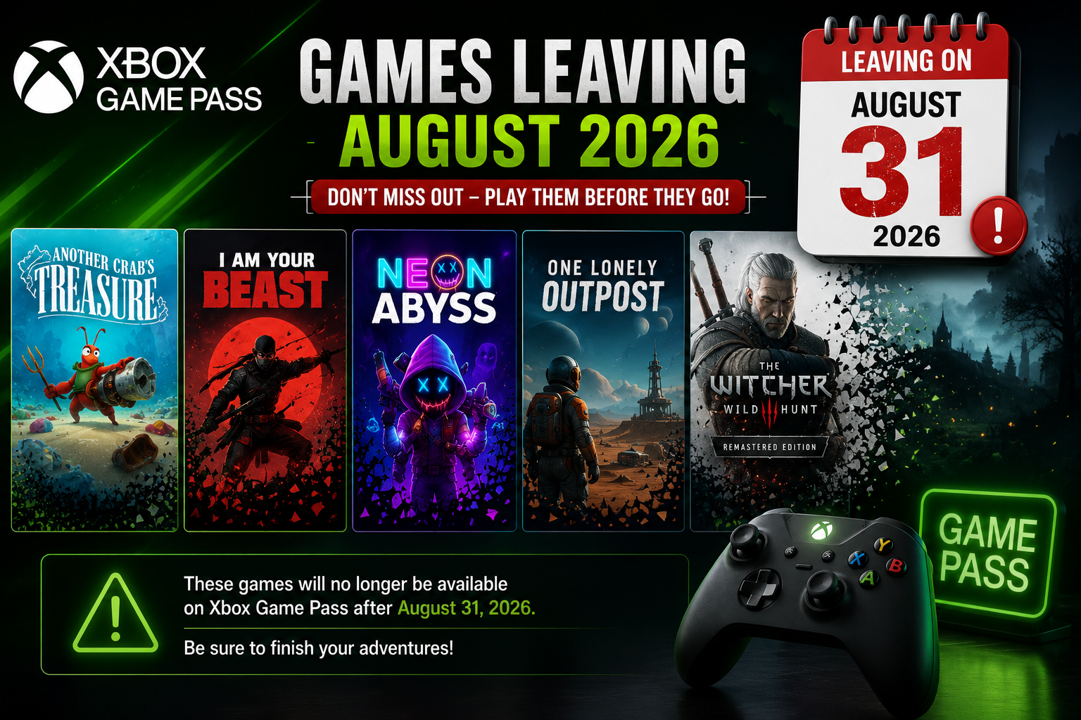 Xbox Game Pass August 2026 Update: New Games & Removals
