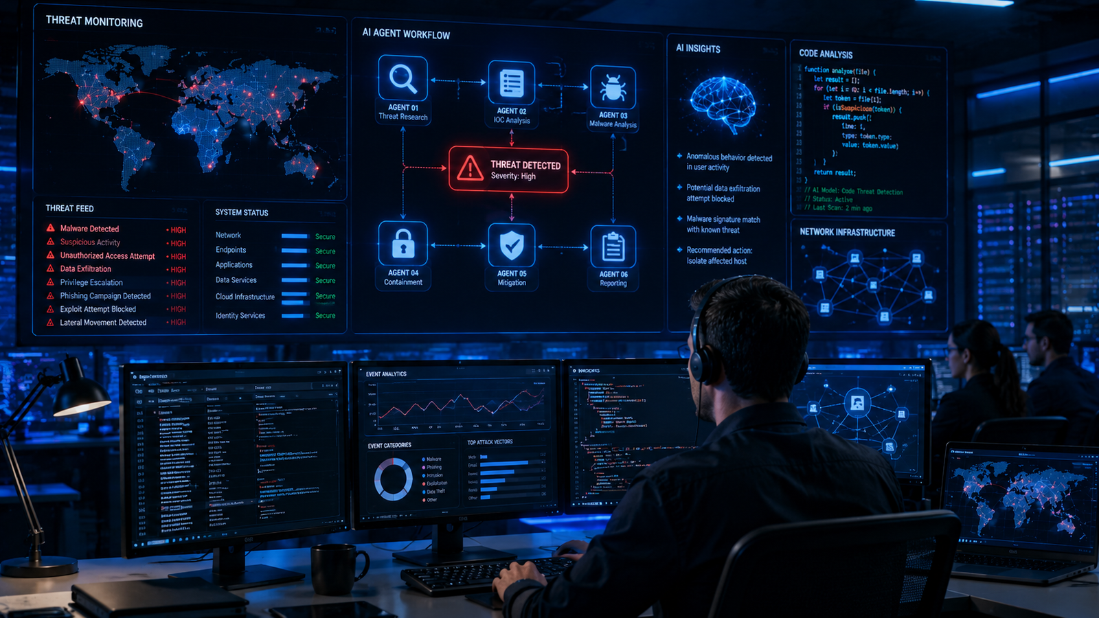 AI agents and cybersecurity systems representing OpenAI's latest developments
