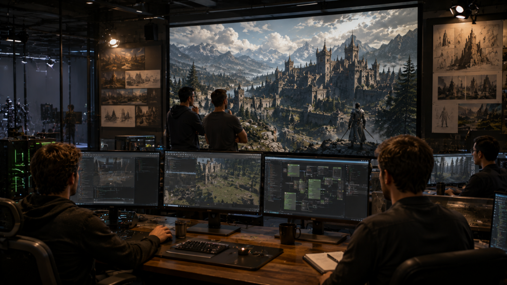 Conceptual Bethesda fantasy RPG development scene representing The Elder Scrolls VI