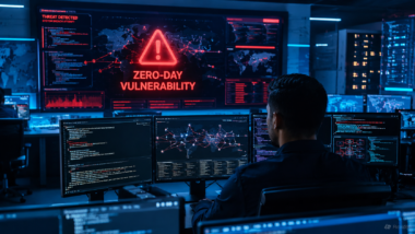 Zero-day vulnerability cybersecurity threat displayed on a security operations dashboard