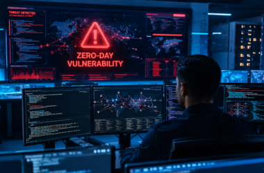 Zero-day vulnerability cybersecurity threat displayed on a security operations dashboard